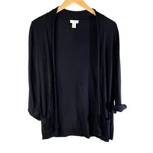Chico’s Women's Open Cardigan Roll Tab Sweater Black Size Small